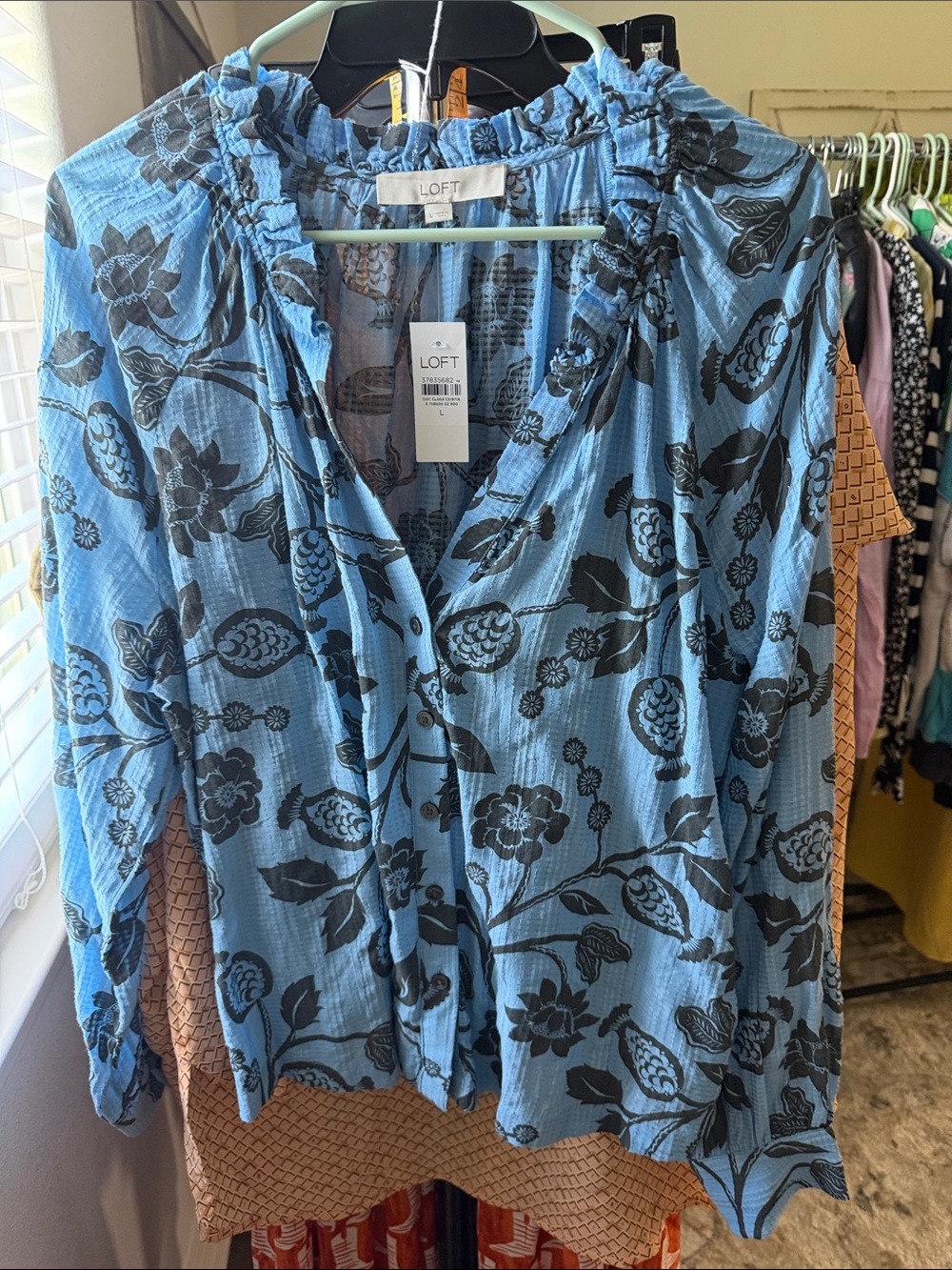 LOFT Light Blue Floral Button-Front Blouse